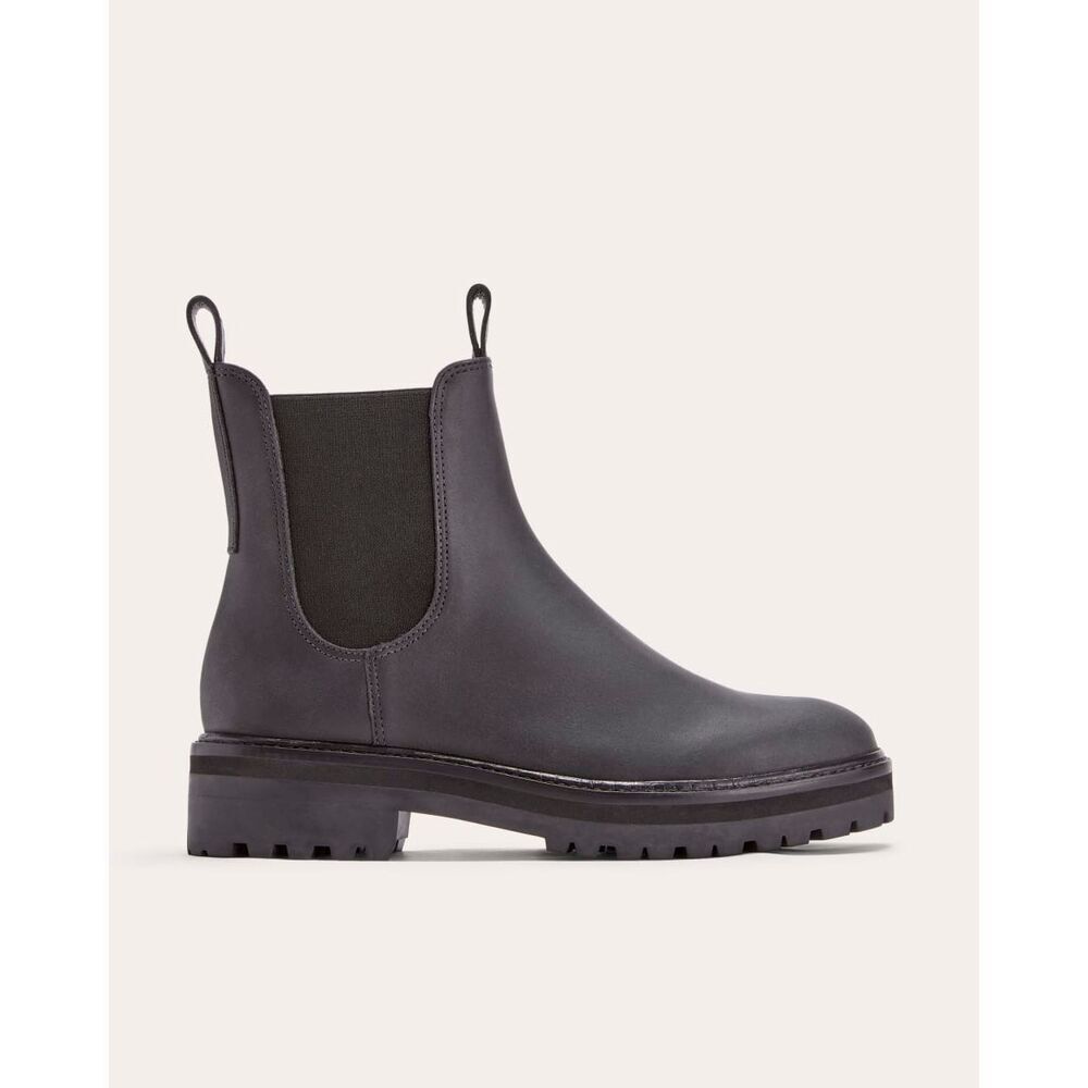 Everlane The Lug Chelsea Boot Vintage Black Leather Pull On Chunky Sole 9 NWB